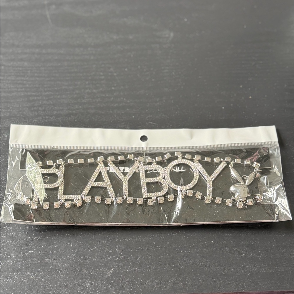 Dolls Kill x Playboy Silver Rhinestone PLAYBOY Logo Choker